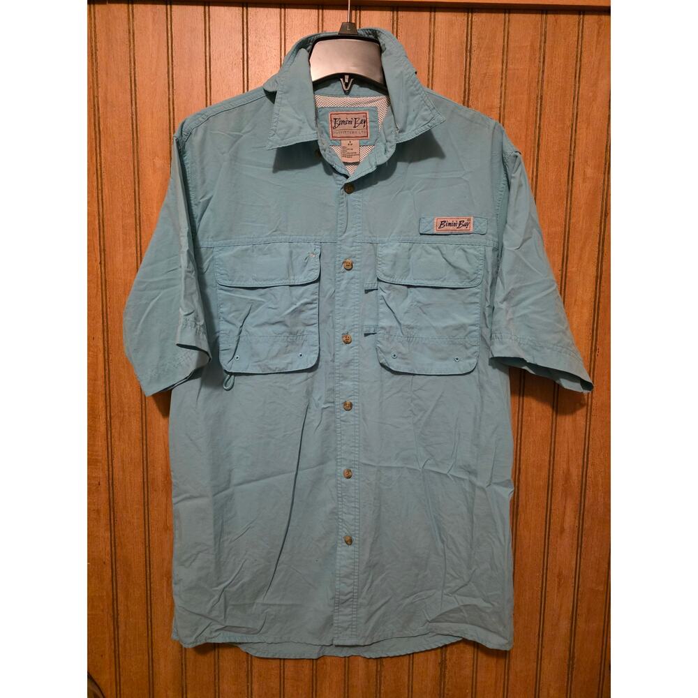 Bimini Bay Outfitters Fishing Shirt Women Sz S Blue Vented Short Sleeve Pocket